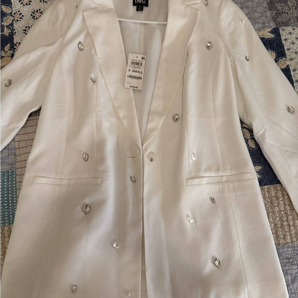 INC International Concepts White Blazer with Embellishments
